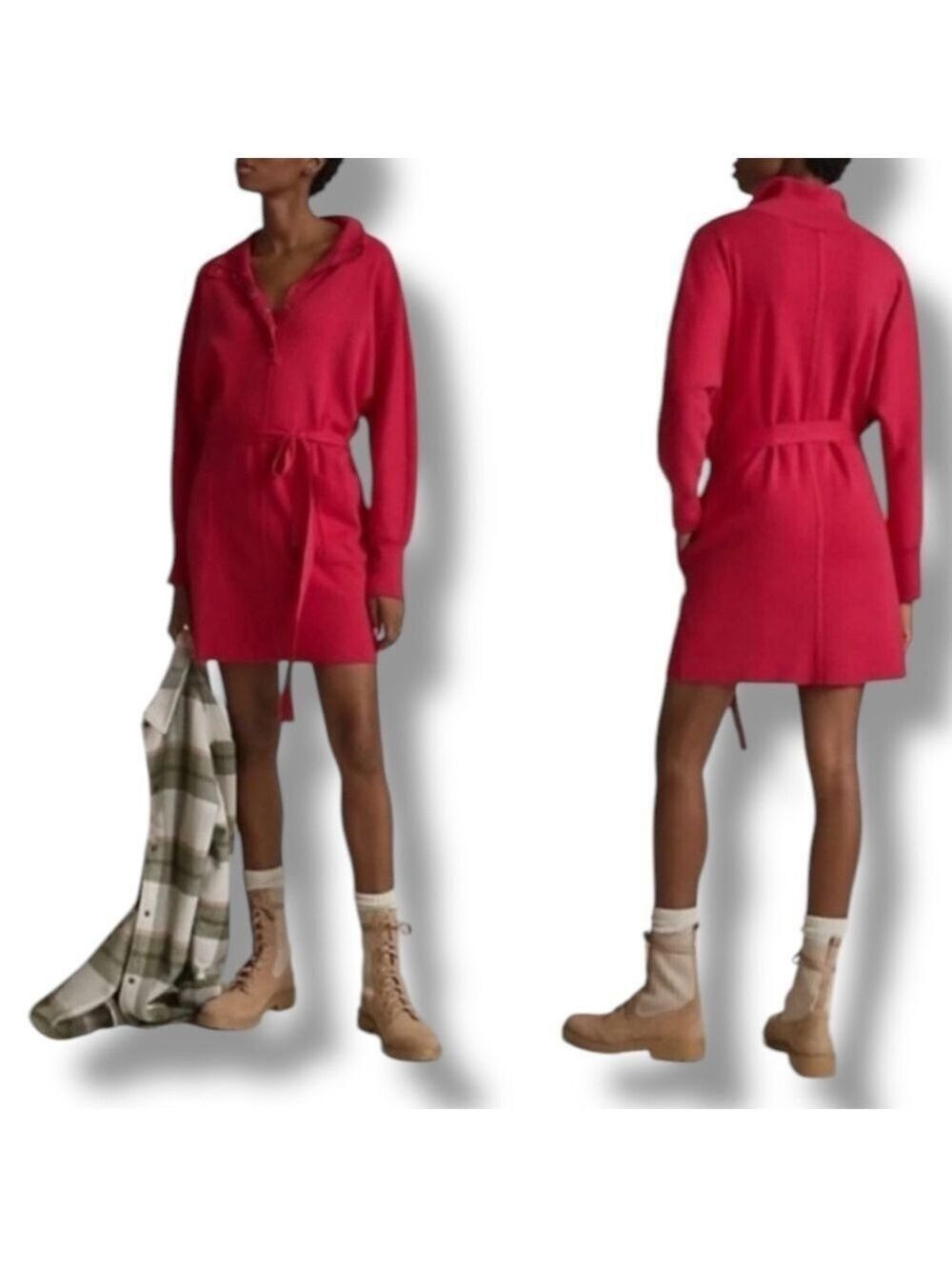 Anthropologie Daily Practice Pink Belted Oversized Sweater Dress Small